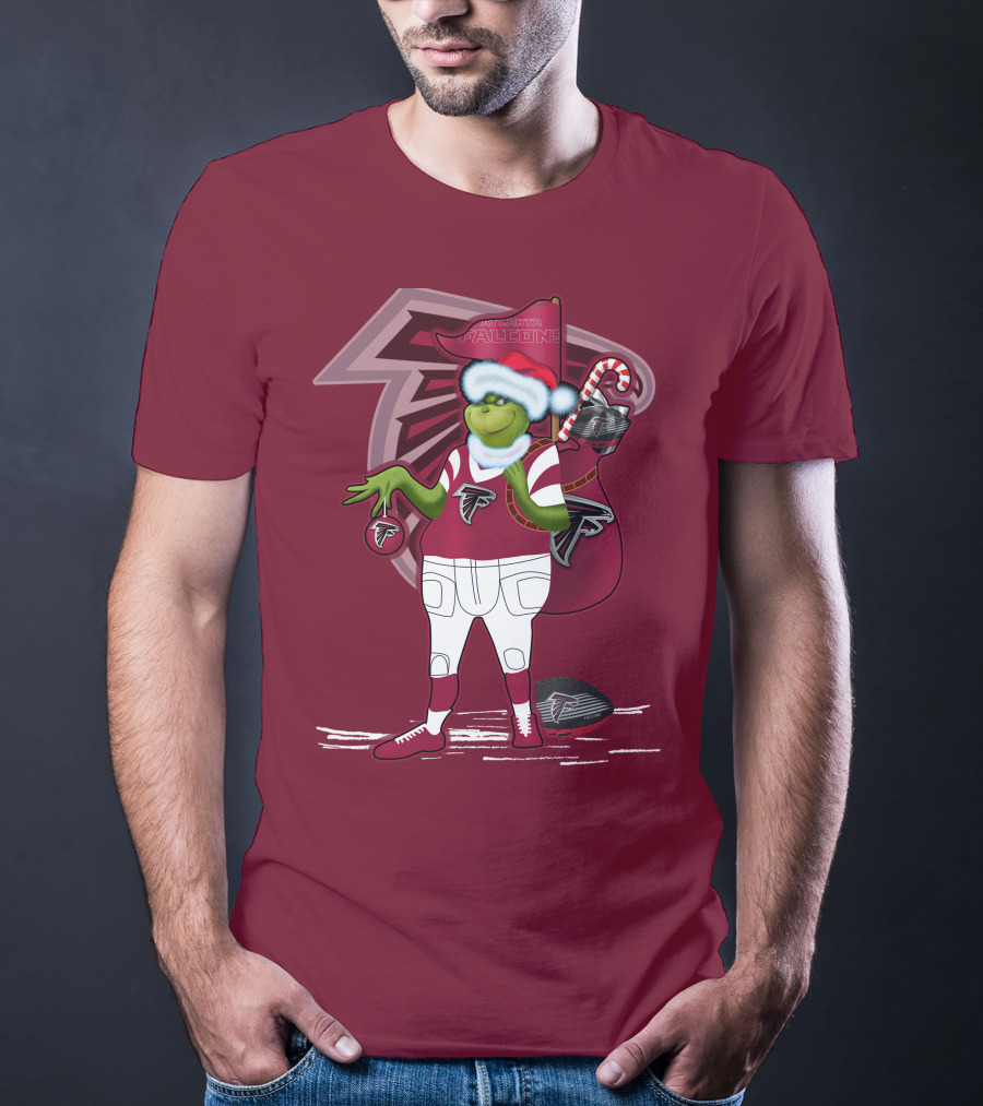 Grinchxmas Atlanta Falcons Holiday Santa Hat Christmas Sports Team T-Shirt
