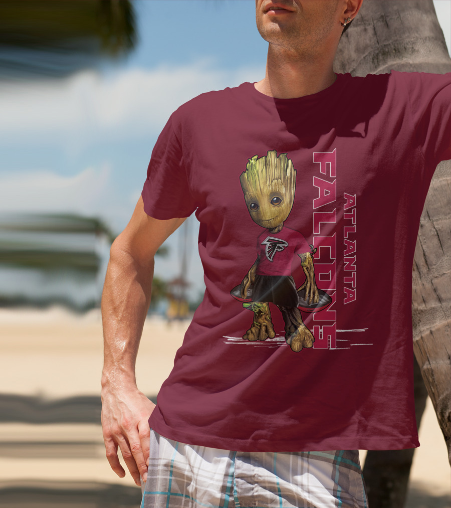 Groot Atlanta Falcons Fan Character Holding Atlanta Falcons T-Shirt