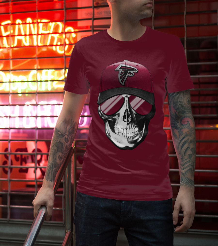 Atlanta Falcons Skull Cap With Reflective Glasses T-Shirt