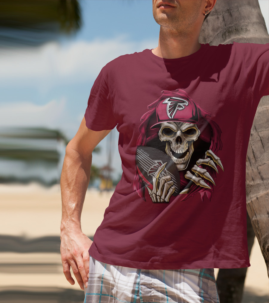 Skullbong Atlanta Falcons Skeleton With Football And Cap T-Shirt