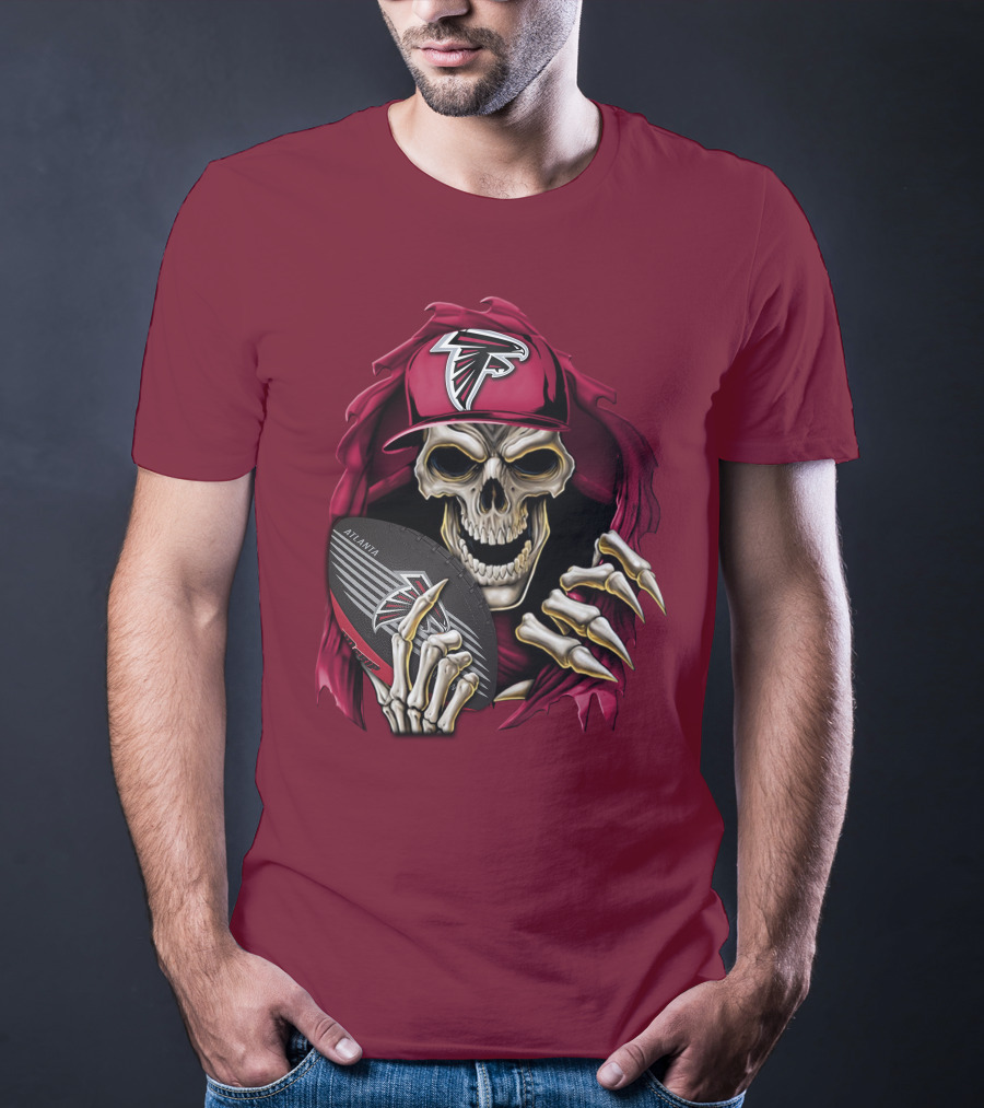 Skullbong Atlanta Falcons Skeleton With Football And Cap T-Shirt