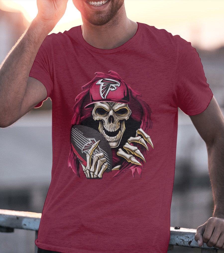 Skullbong Atlanta Falcons Skeleton With Football And Cap T-Shirt