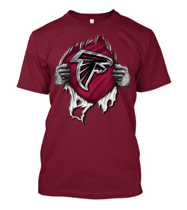 Torn Atlanta Falcons Logo With Hands Emerging T-Shirt