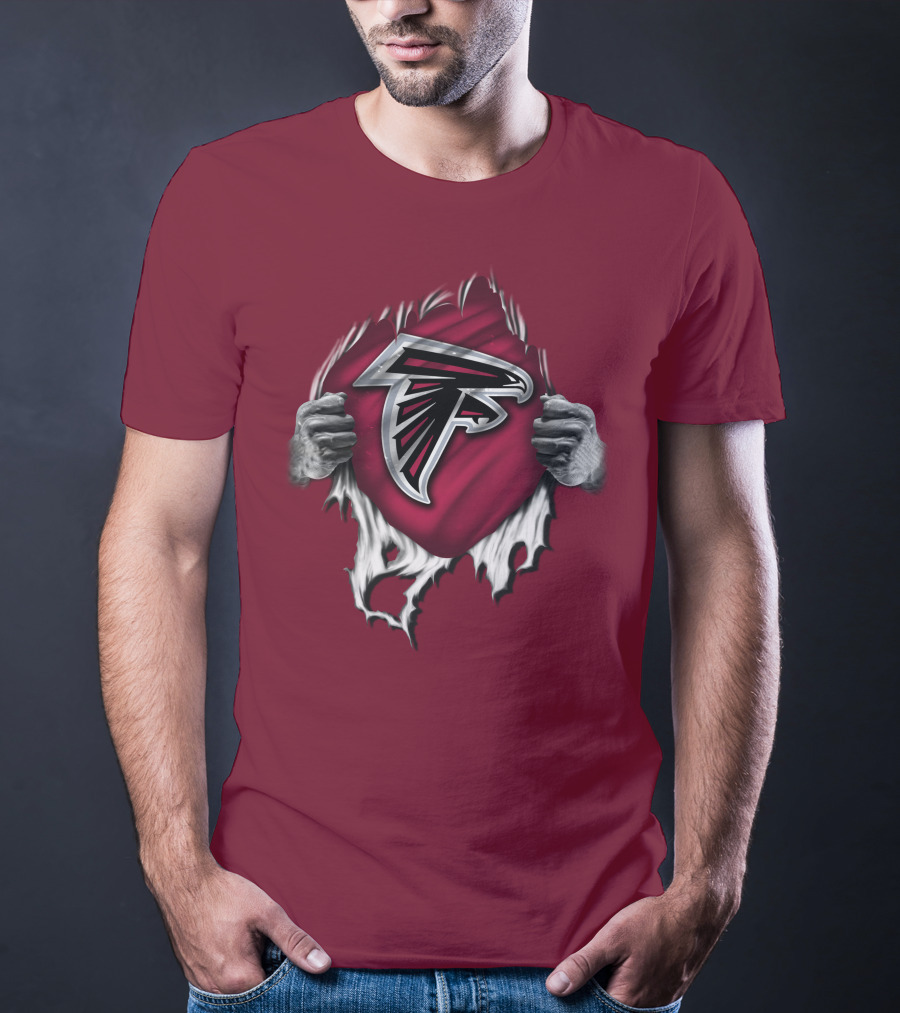 Torn Atlanta Falcons Logo With Hands Emerging T-Shirt