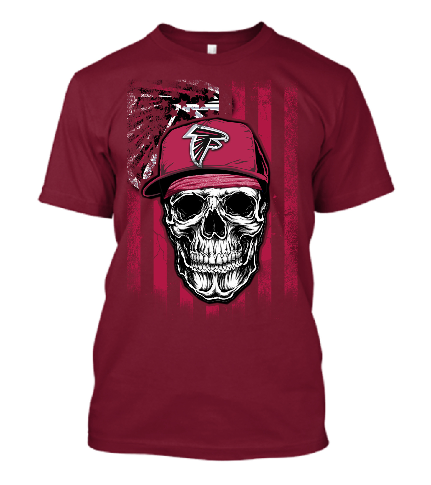 Skull V1 Atlanta Falcons Cap With Falcons Logo And Grunge Stripes T-Shirt