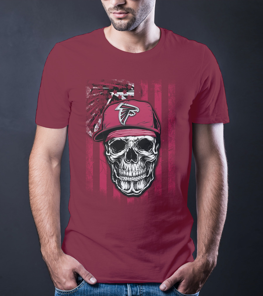 Skull V1 Atlanta Falcons Cap With Falcons Logo And Grunge Stripes T-Shirt