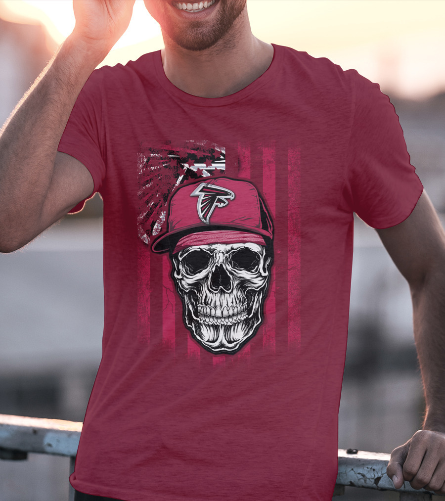 Skull V1 Atlanta Falcons Cap With Falcons Logo And Grunge Stripes T-Shirt