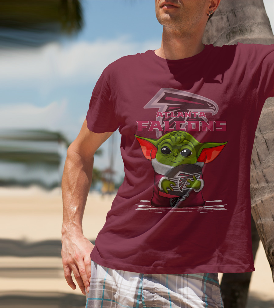 Yoda Holding Atlanta Falcons Football With Logo Background T-Shirt