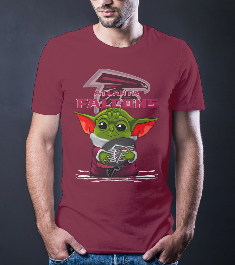 Yoda Holding Atlanta Falcons Football With Logo Background T-Shirt