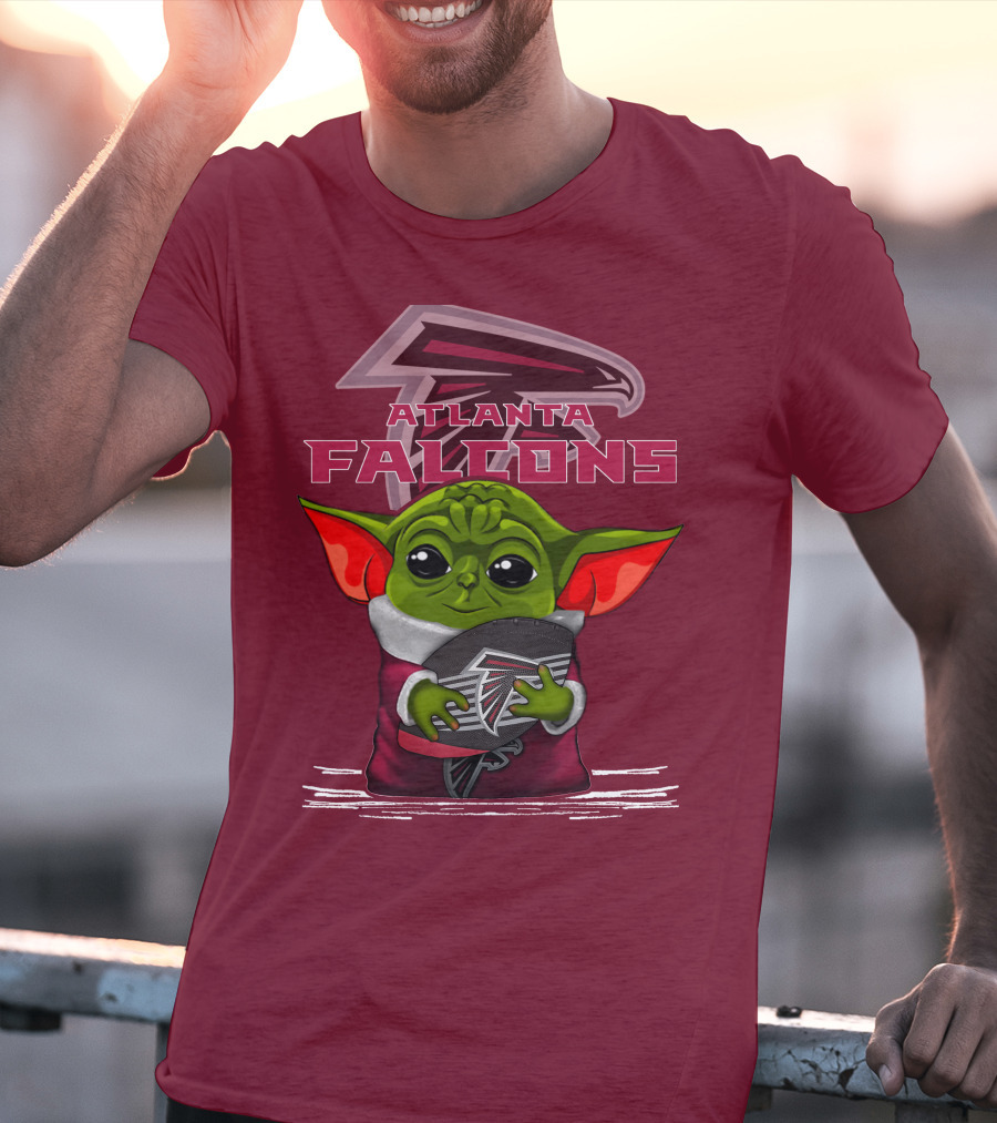 Yoda Holding Atlanta Falcons Football With Logo Background T-Shirt