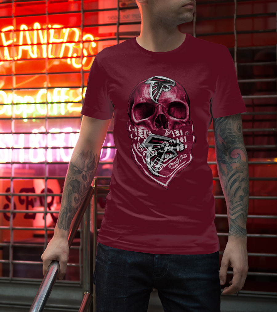 Skull With Atlanta Falcons Logos And Bandana T-Shirt