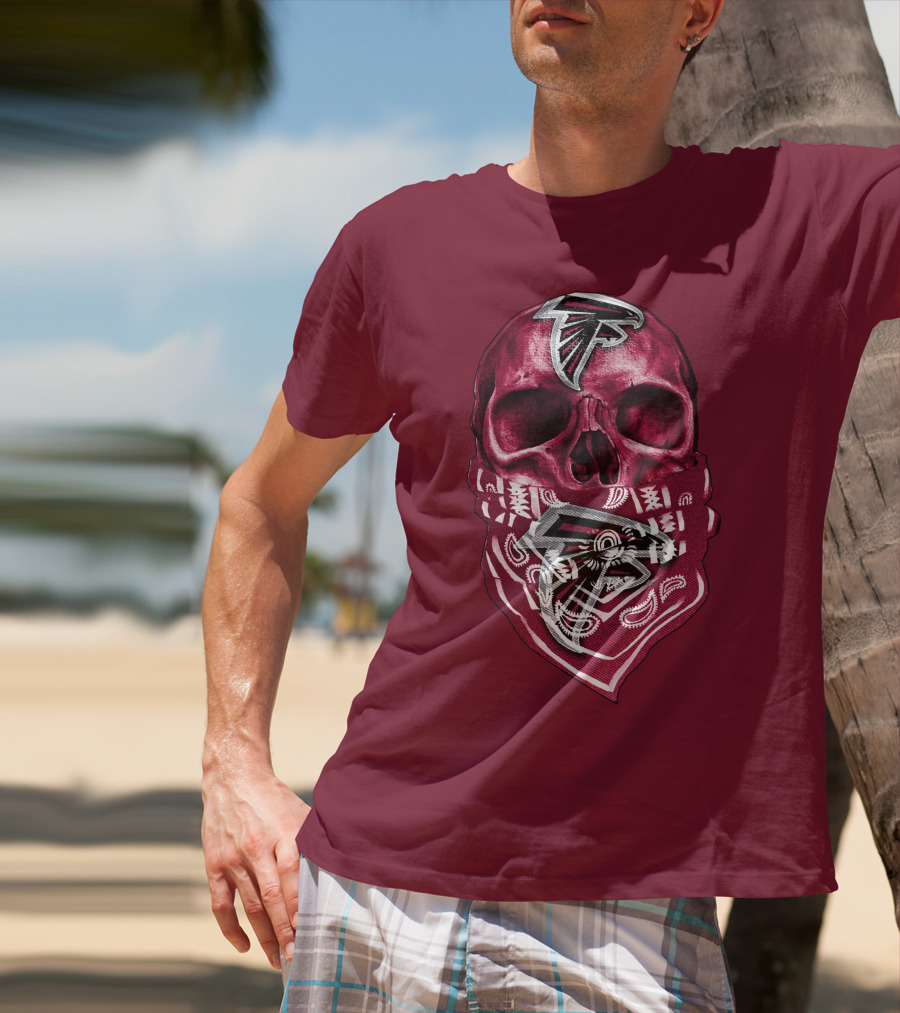 Skull With Atlanta Falcons Logos And Bandana T-Shirt