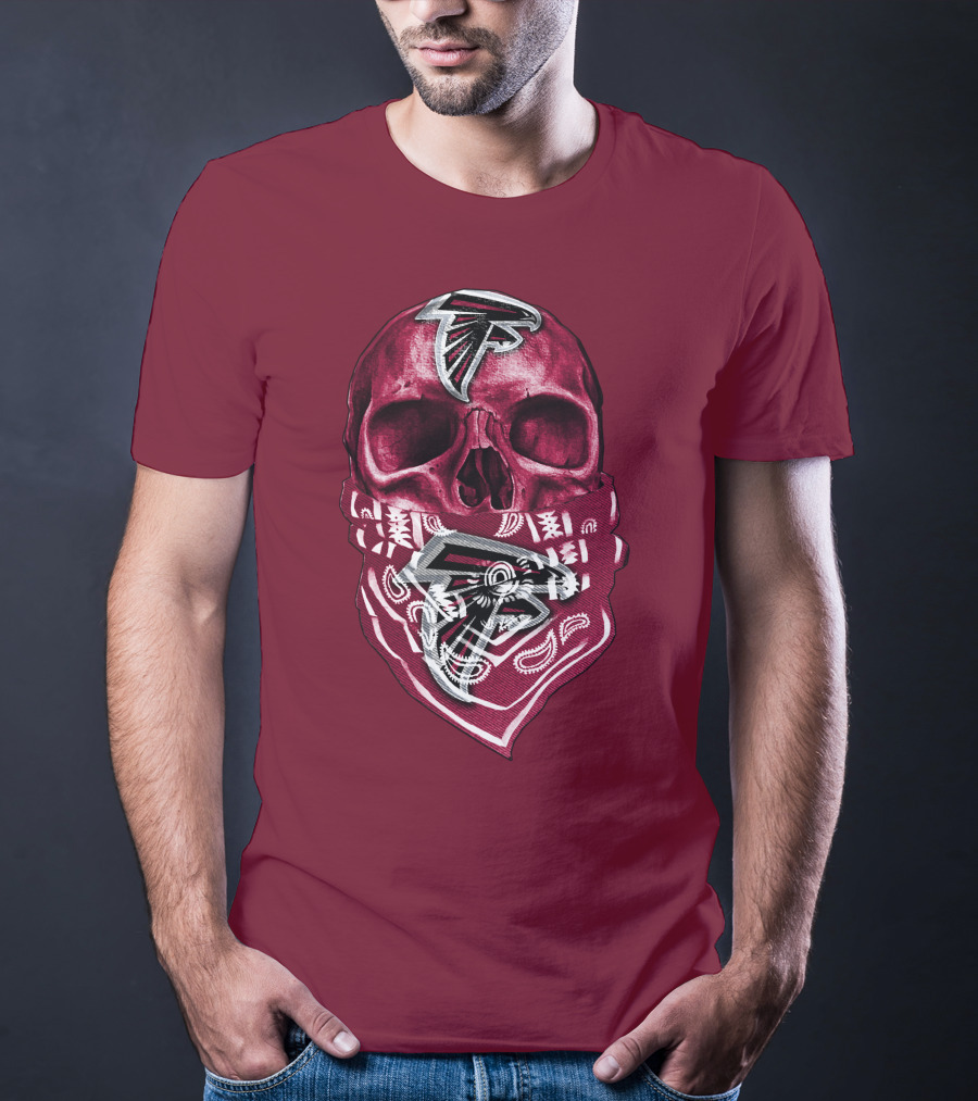Skull With Atlanta Falcons Logos And Bandana T-Shirt