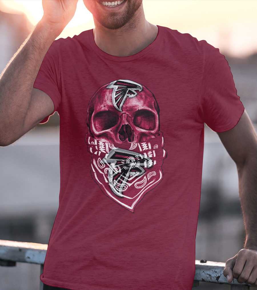 Skull With Atlanta Falcons Logos And Bandana T-Shirt