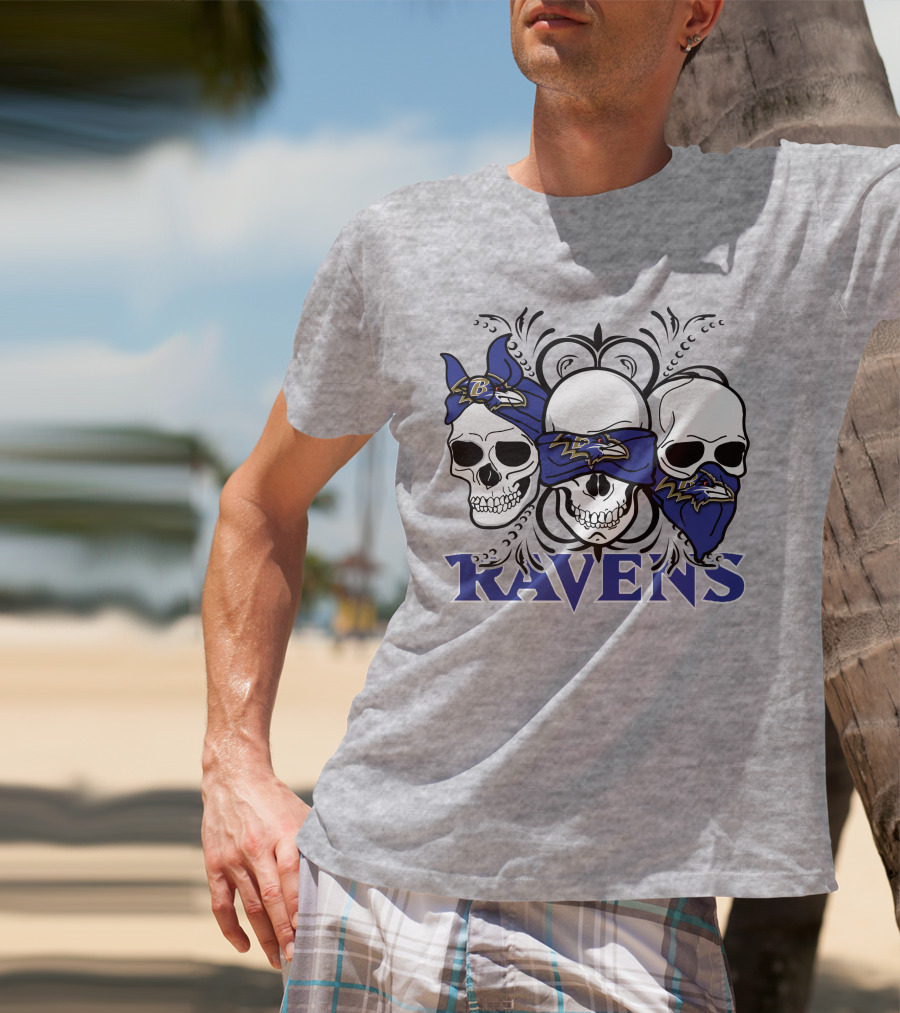 Ravens Three Skulls Bandana Baltimore Ravens T-Shirt
