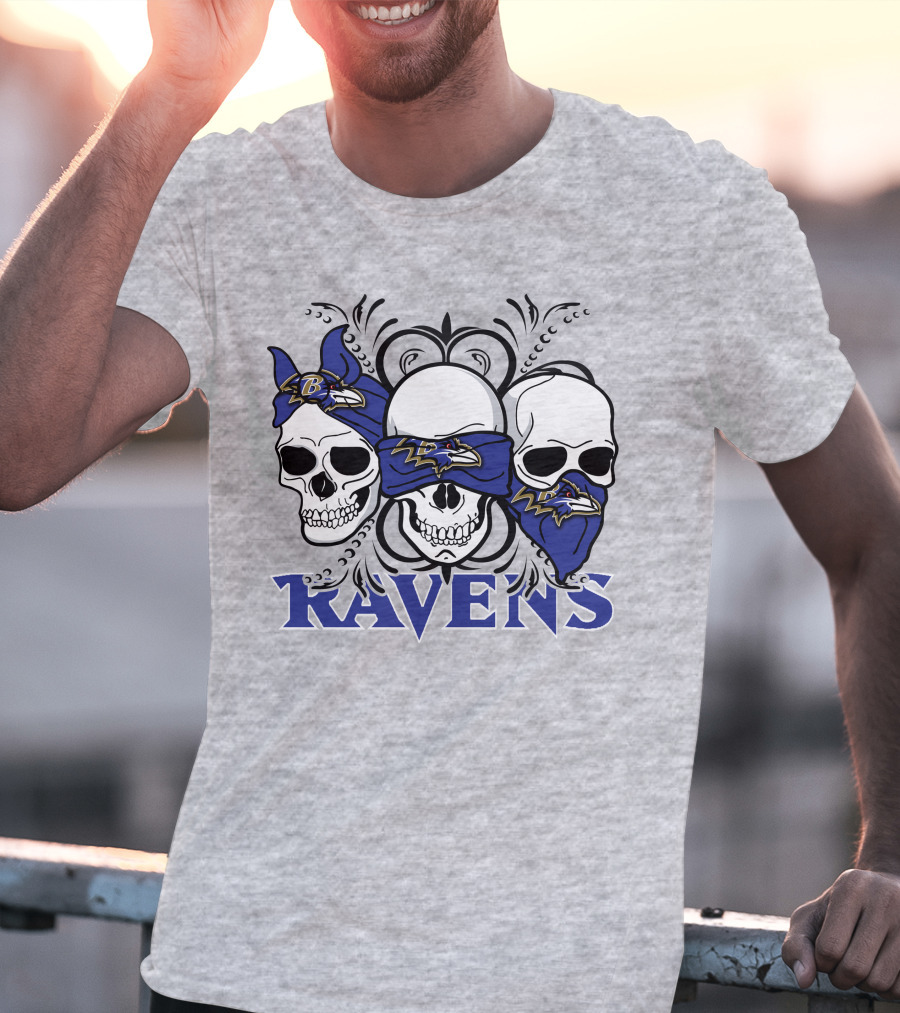 Ravens Three Skulls Bandana Baltimore Ravens T-Shirt