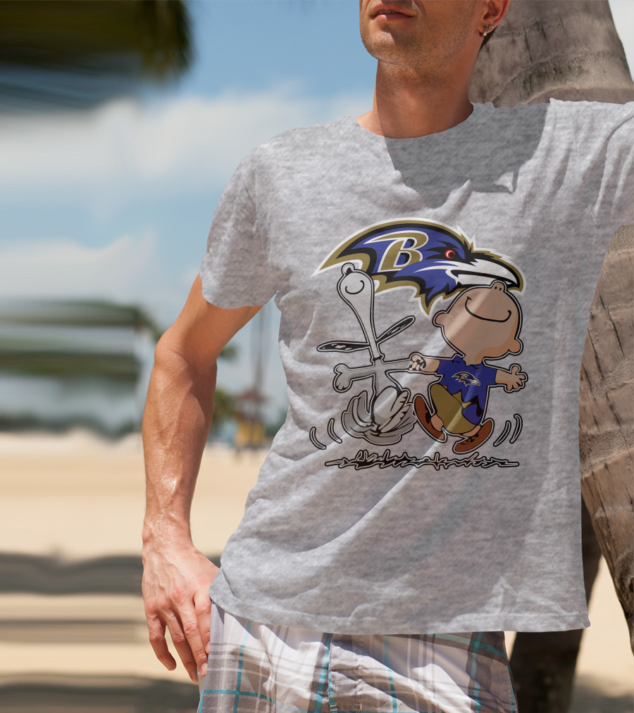 Baltimore Ravens Snoopy Dance With Logo And Characters T-Shirt