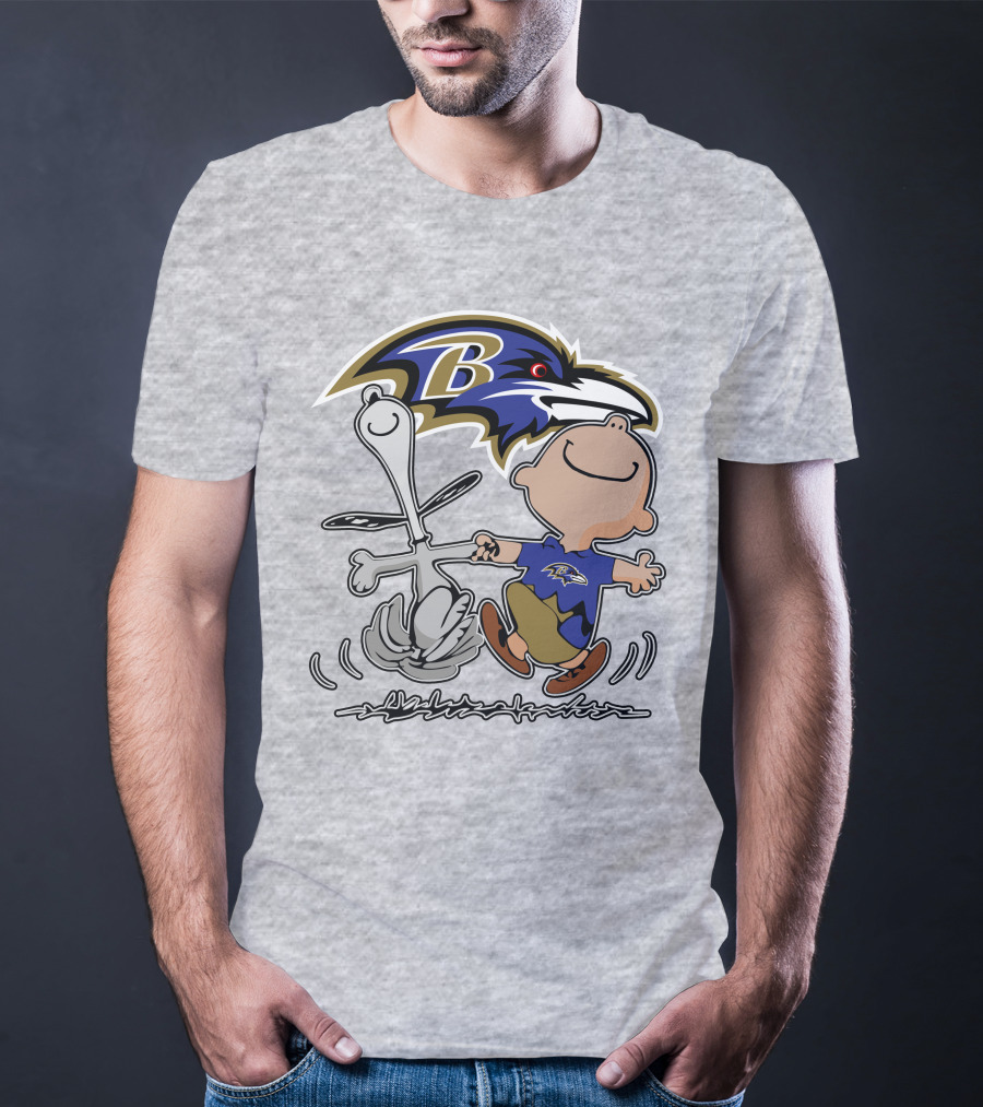 Baltimore Ravens Snoopy Dance With Logo And Characters T-Shirt