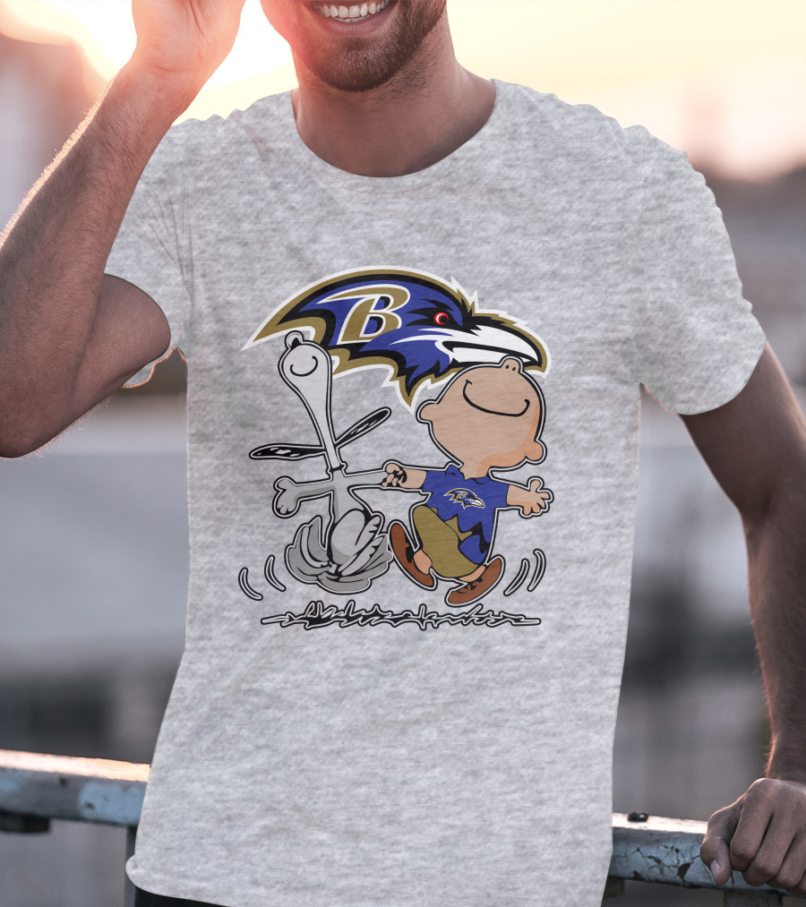 Baltimore Ravens Snoopy Dance With Logo And Characters T-Shirt