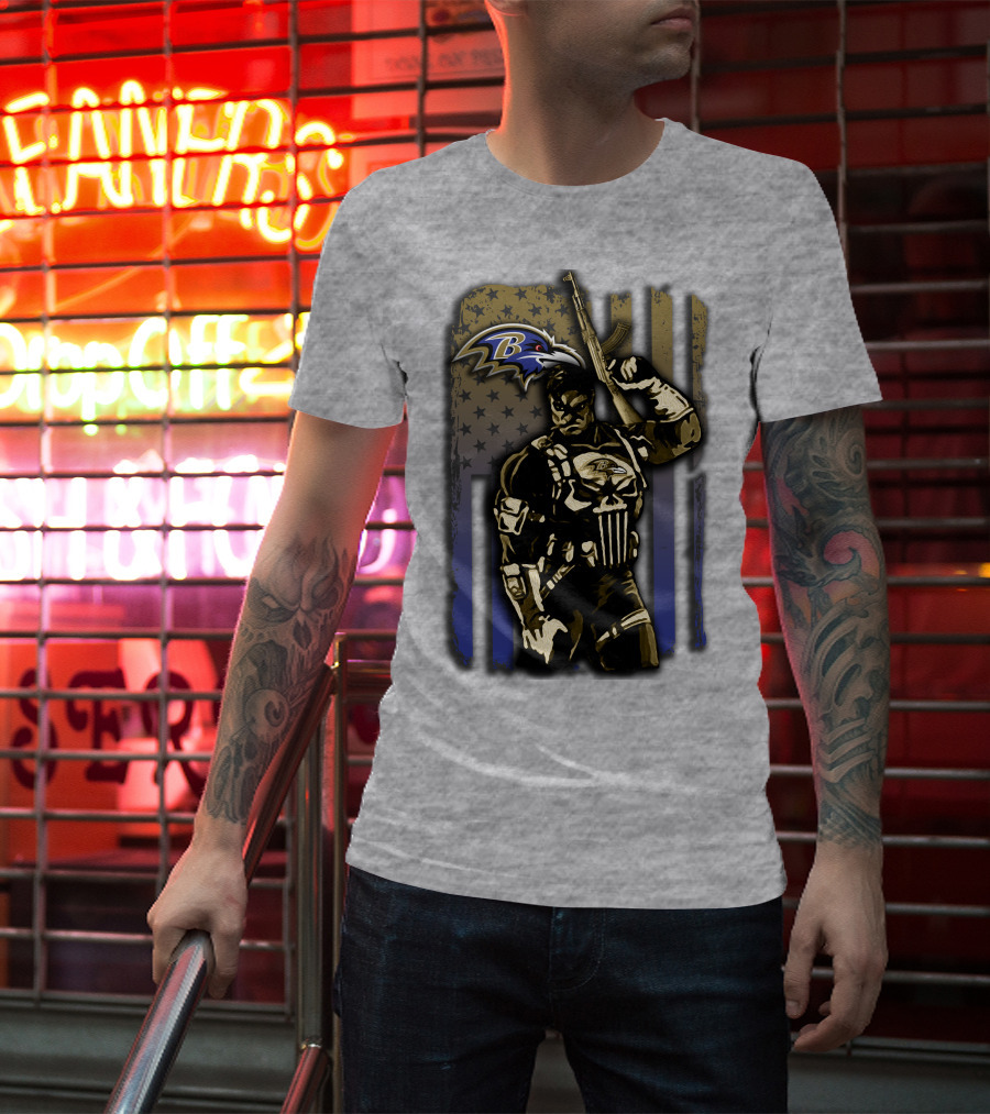 Baltimore Ravens Punisher Soldier Usa Flag T-Shirt