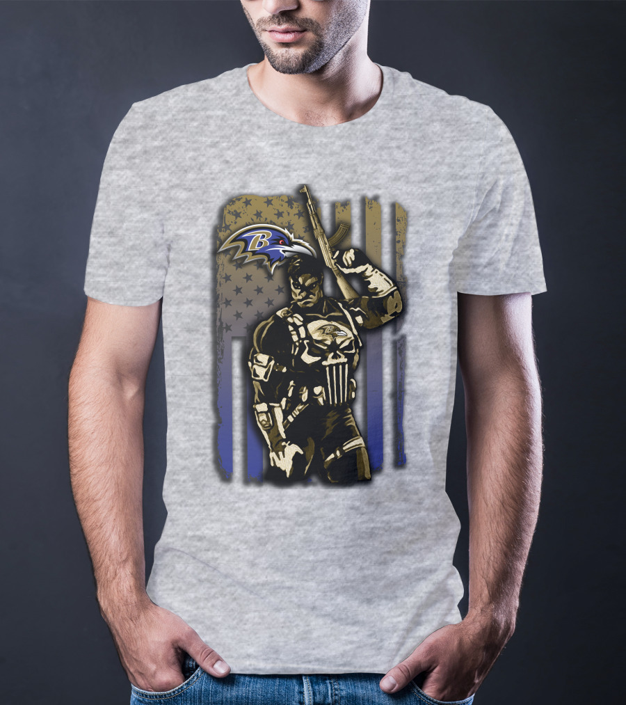 Baltimore Ravens Punisher Soldier Usa Flag T-Shirt
