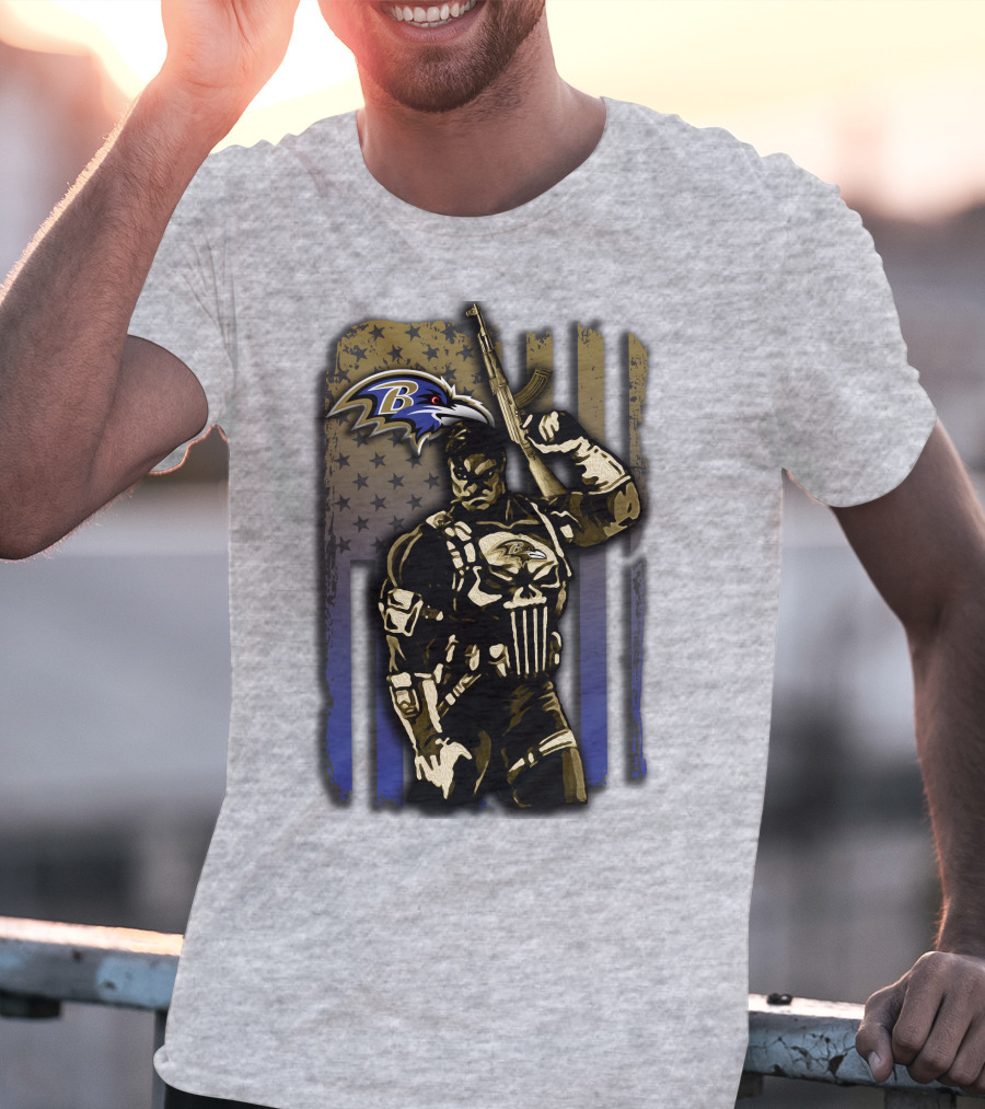 Baltimore Ravens Punisher Soldier Usa Flag T-Shirt