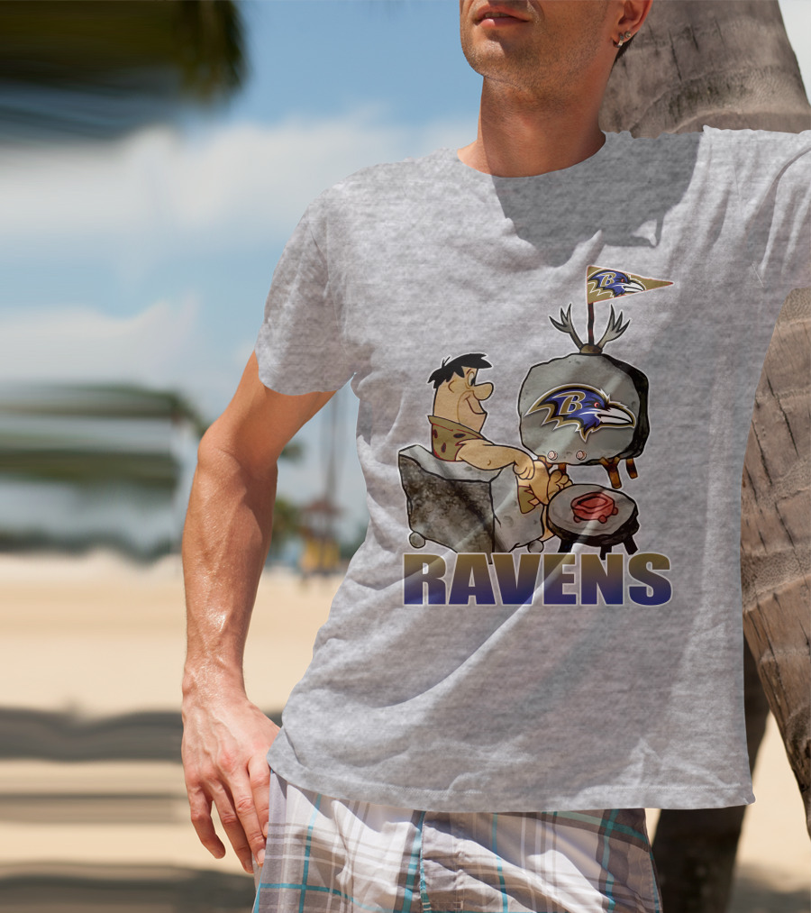 Baltimore Ravens Cartoon Character Watching Tv With Team T-Shirt