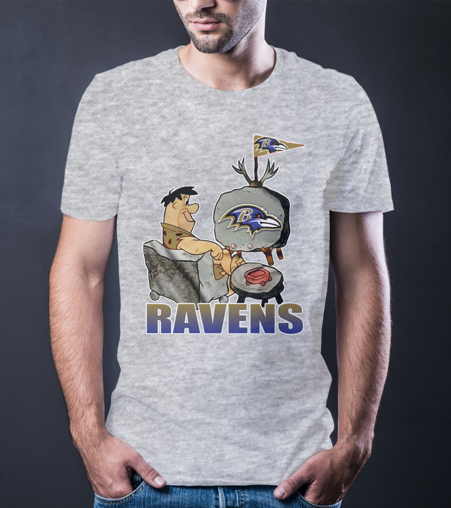 Baltimore Ravens Cartoon Character Watching Tv With Team T-Shirt