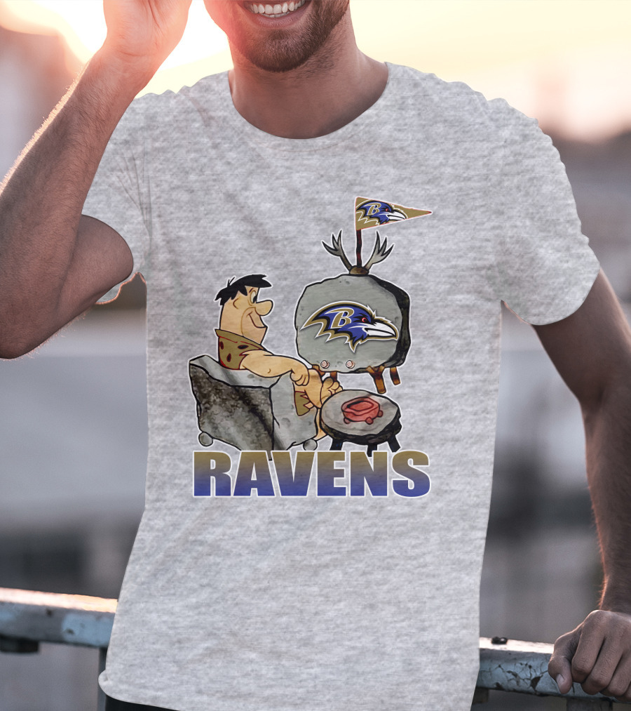 Baltimore Ravens Cartoon Character Watching Tv With Team T-Shirt