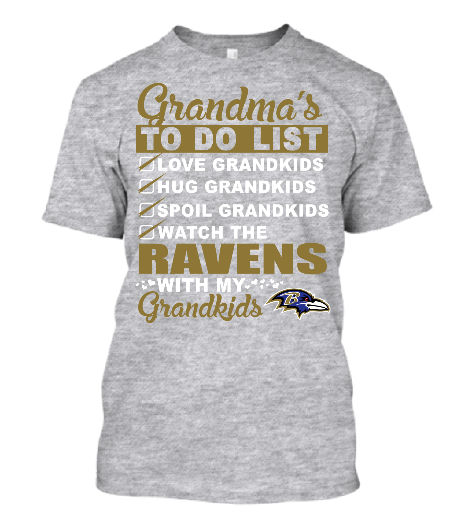 Grandma's To Do List Love Hug Spoil Watch The Ravens With My Grandkids T-Shirt