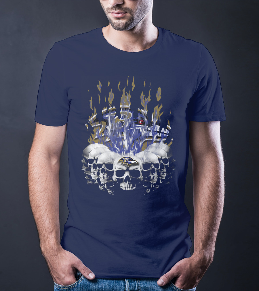 Baltimore Ravens Skull Flame Design With Team Logo T-Shirt