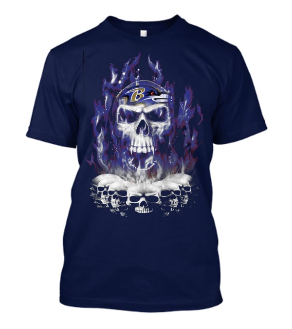 Baltimore Ravens 52 Skulls And Flames Football Helmet T-Shirt