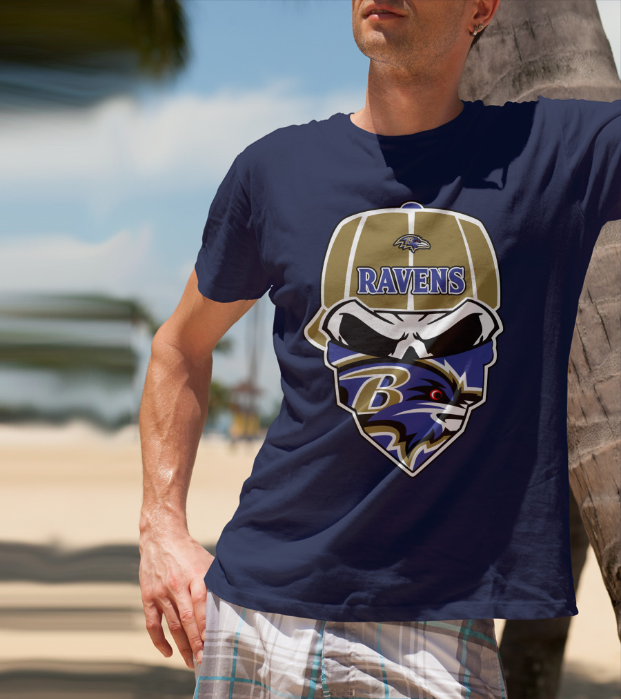 Baltimore Ravens Skull Bandana Cap T-Shirt
