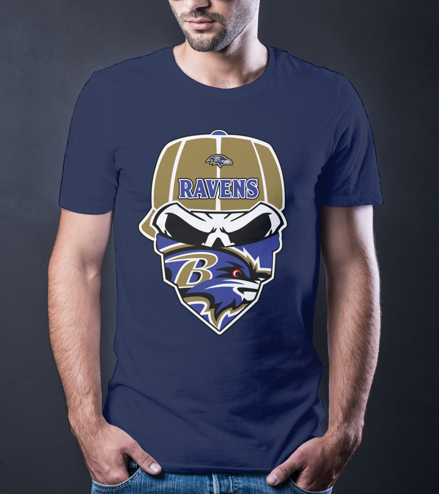 Baltimore Ravens Skull Bandana Cap T-Shirt