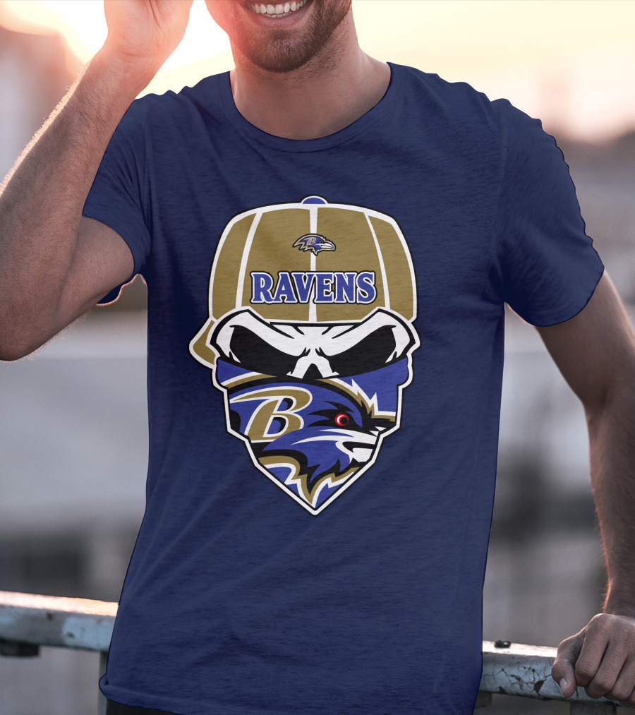 Baltimore Ravens Skull Bandana Cap T-Shirt