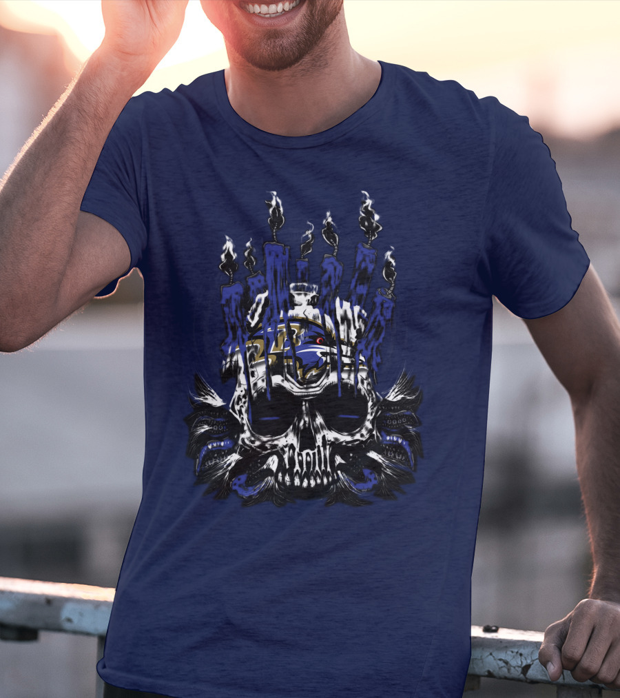 Baltimore Ravens Skull With Flames T-Shirt