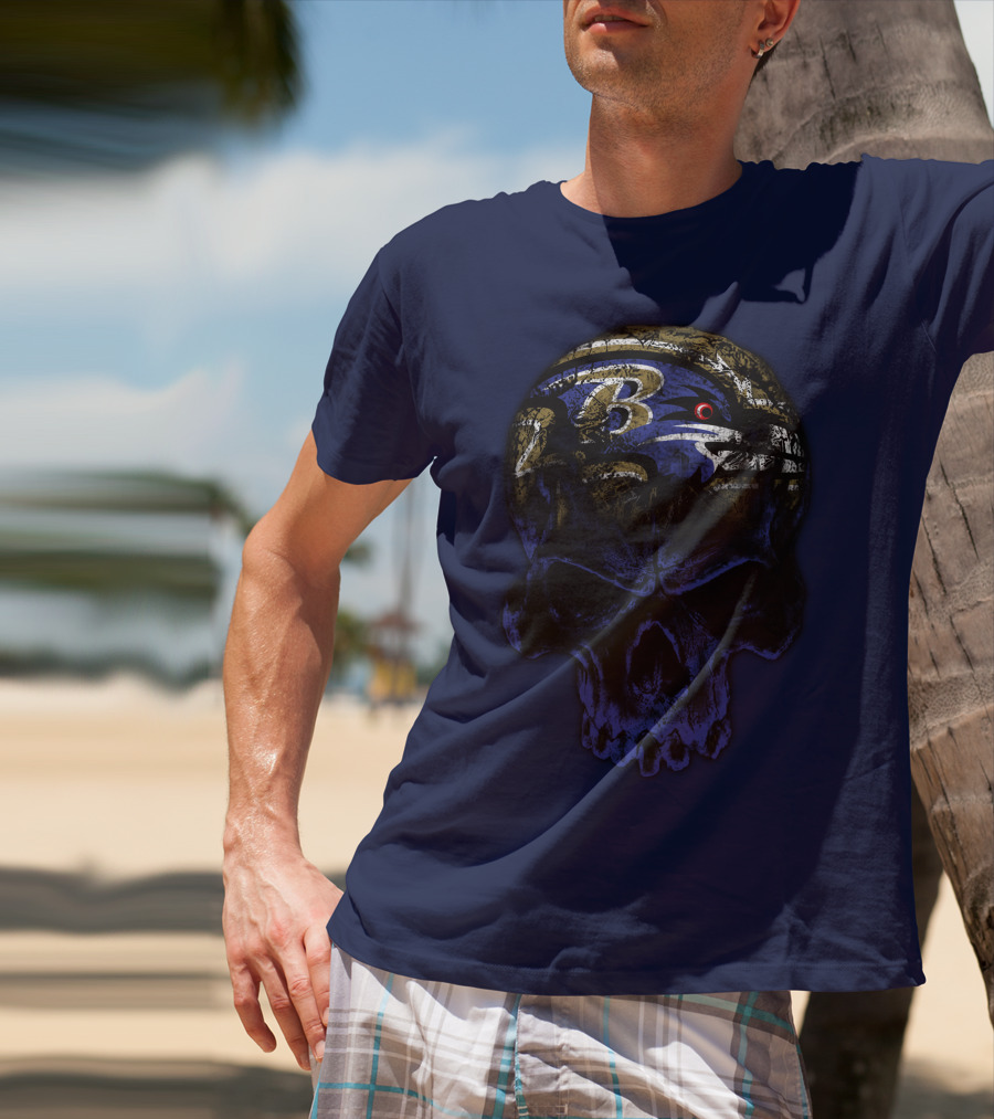 Baltimore Ravens 71 Skull Logo Art T-Shirt