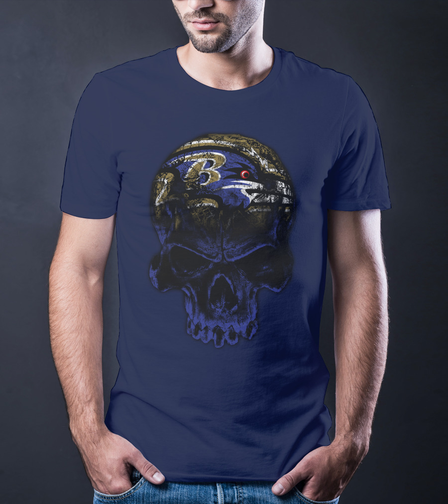 Baltimore Ravens 71 Skull Logo Art T-Shirt