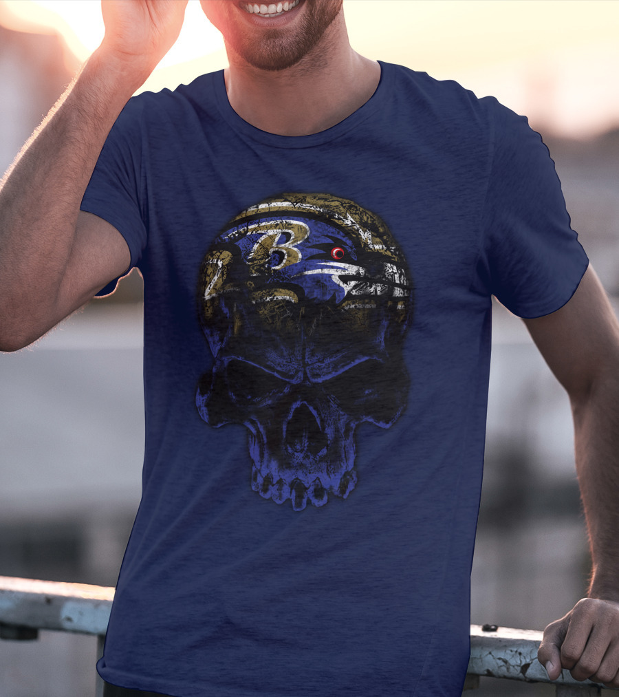 Baltimore Ravens 71 Skull Logo Art T-Shirt