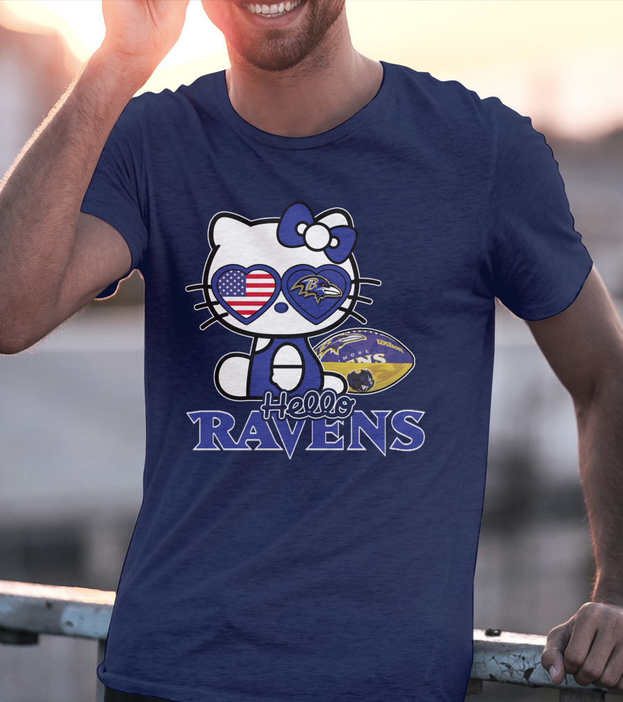 Hello Kitty Ravens Baltimore American Football Fan Cat Toy T-Shirt