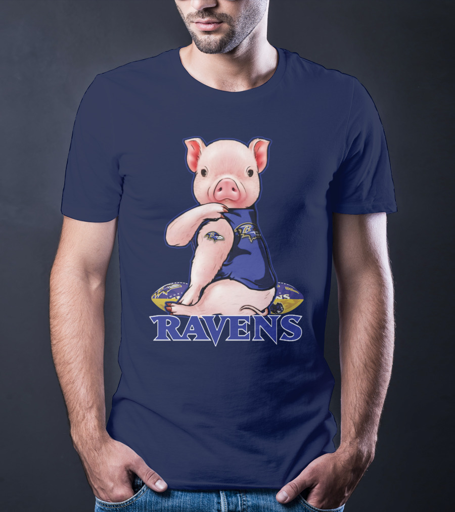 Baltimore Ravens Pig Mascot With Team Logo Jersey T-Shirt