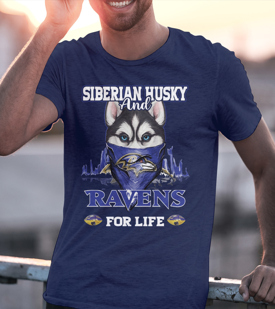 Siberian Husky And Ravens For Life Baltimore T-Shirt