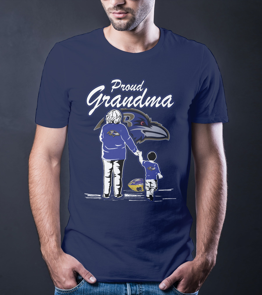 Proud Grandma Baltimore Ravens Family Fan Enthusiast With Child And Football T-Shirt