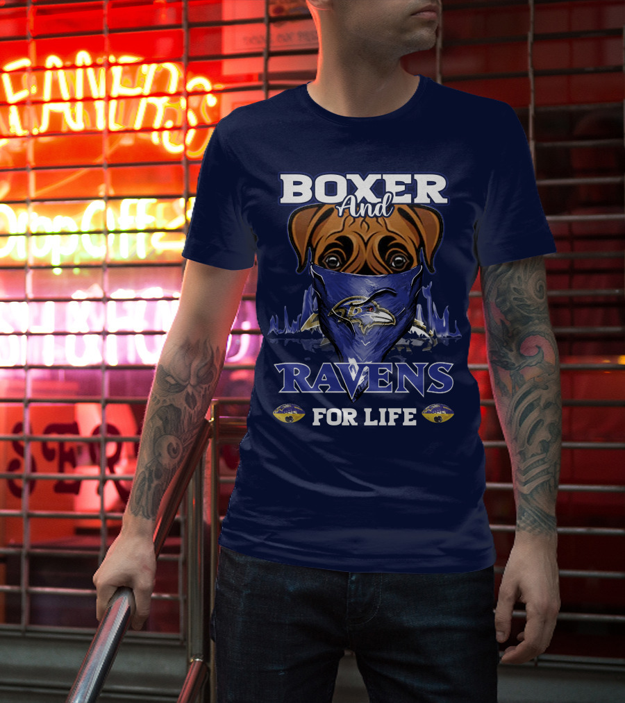 Boxer And Ravens For Life Baltimore Ravens T-Shirt
