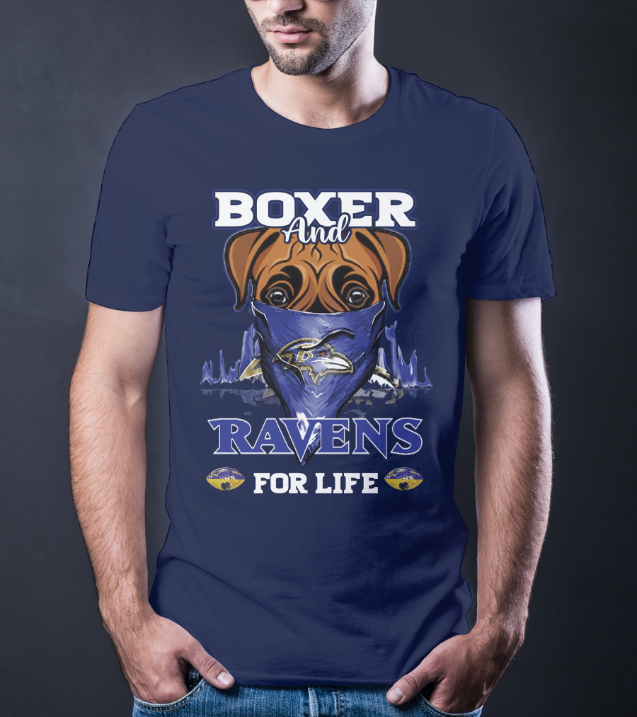 Boxer And Ravens For Life Baltimore Ravens T-Shirt