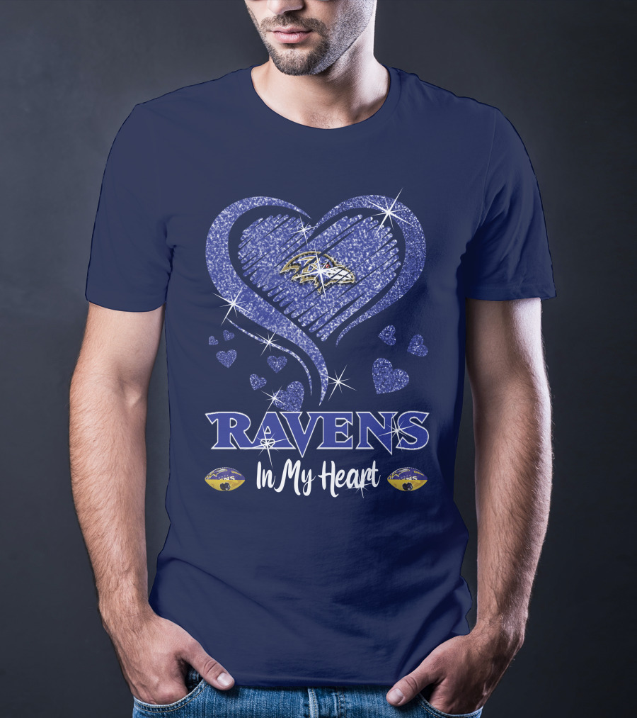Ravens In My Heart Baltimore Ravens Sparkle Hearts T-Shirt