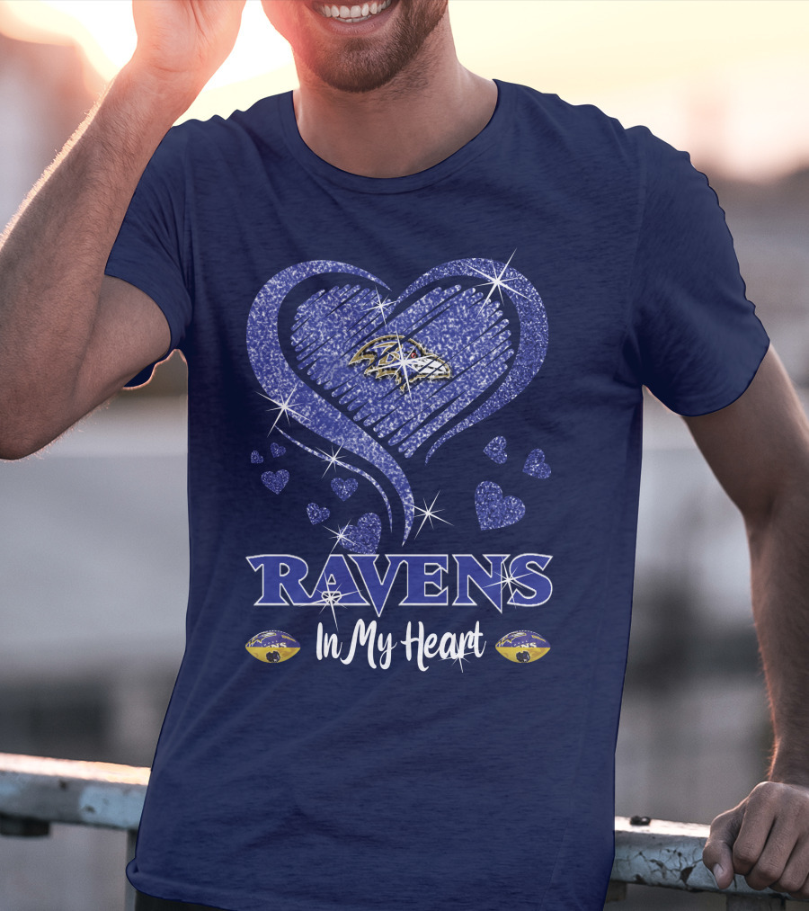 Ravens In My Heart Baltimore Ravens Sparkle Hearts T-Shirt