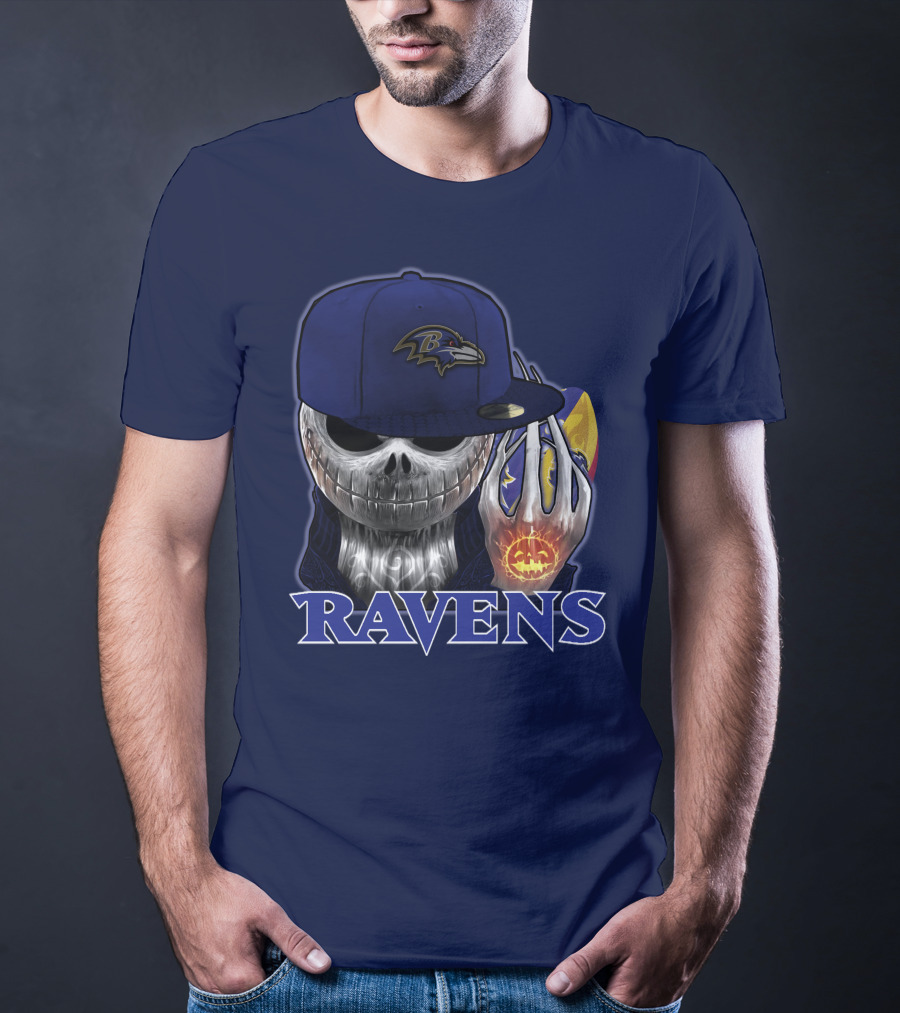 Jackskull Ravens Baltimore Football Logo And Pumpkin T-Shirt