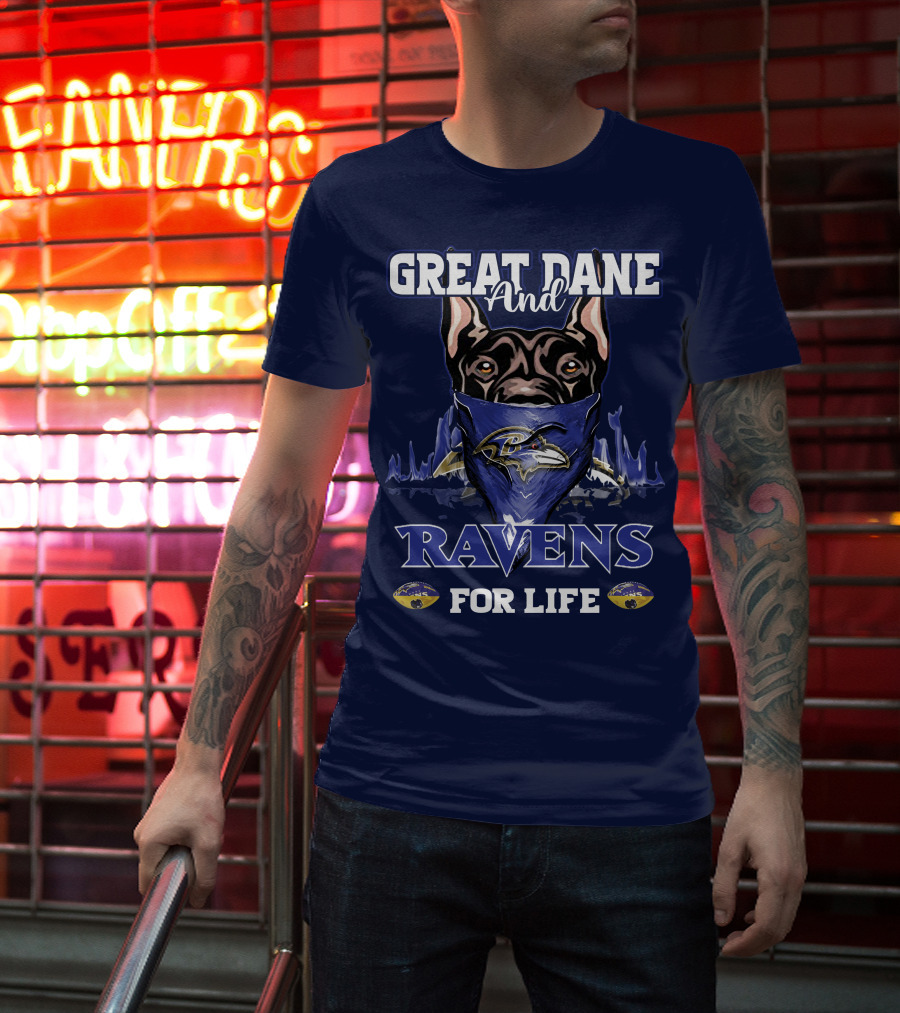 Great Dane And Ravens For Life Baltimore Ravens T-Shirt