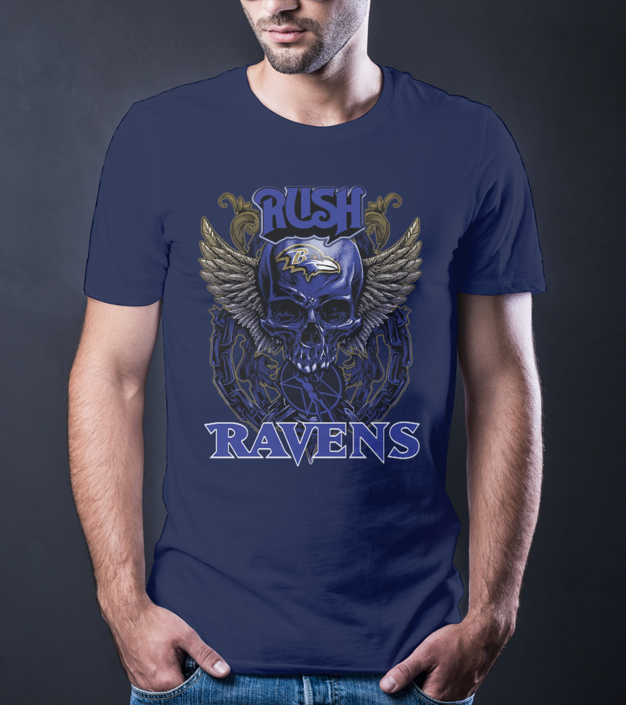 Rush Baltimore Ravens Skull Wings T-Shirt